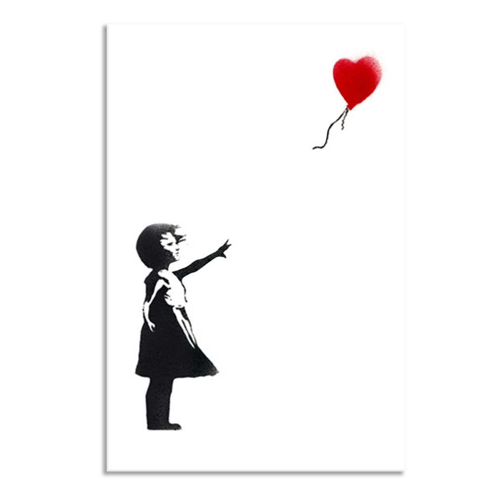 Leinwandbild Banksy - Hochkant Balloon rotem - mit Mädchen