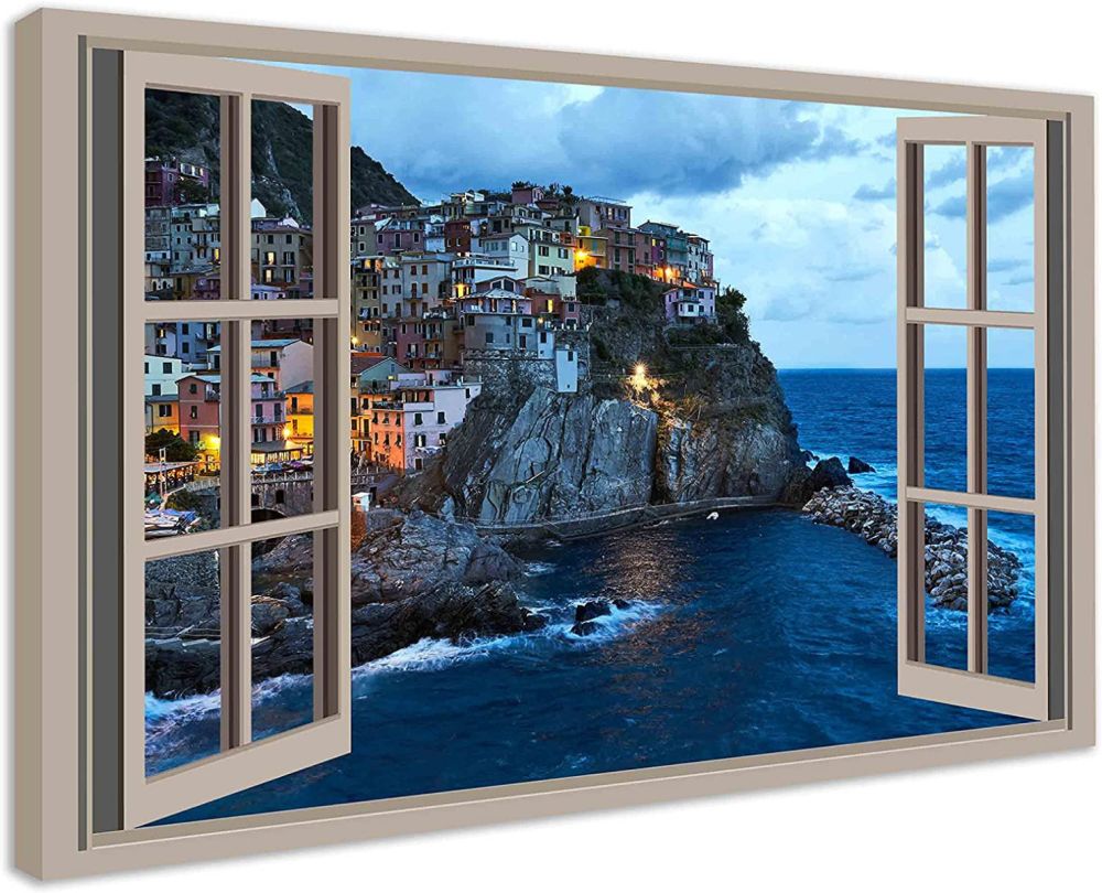Leinwandbild Amalfi Fensterblick Küste